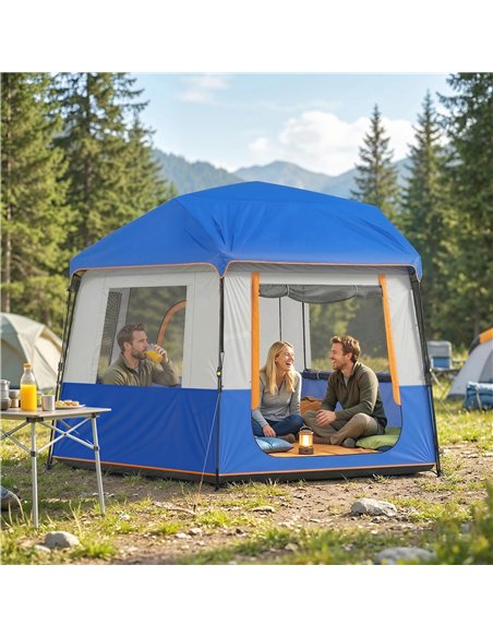 Outsunny Cabin Tent Easy Setup 3000mm Waterproof Camping Tent 4 Person with Carrying Bag Blue - pic 187448 | FastDaddyshop