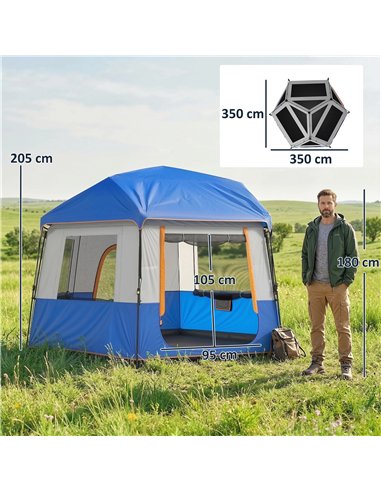 Outsunny Cabin Tent Easy Setup 3000mm Waterproof Camping Tent 4 Person with Carrying Bag Blue