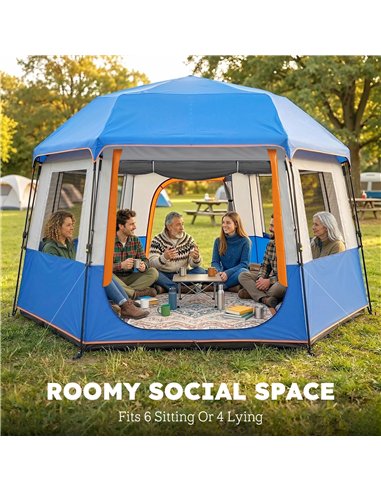 Outsunny Cabin Tent Easy Setup 3000mm Waterproof Camping Tent 4 Person with Carrying Bag Blue