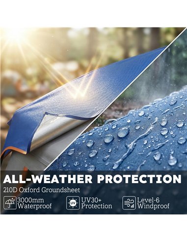 Outsunny Cabin Tent Easy Setup 3000mm Waterproof Camping Tent 4 Person with Carrying Bag Blue