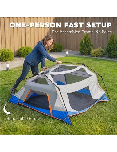 Outsunny Cabin Tent Easy Setup 3000mm Waterproof Camping Tent 4 Person with Carrying Bag Blue