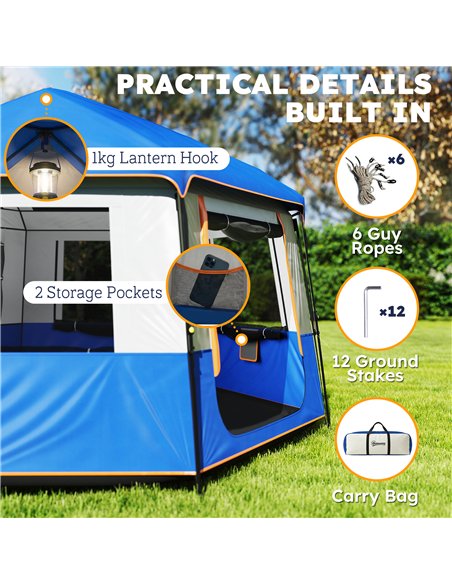 Outsunny Cabin Tent Easy Setup 3000mm Waterproof Camping Tent 4 Person with Carrying Bag Blue - pic 187454 | FastDaddyshop