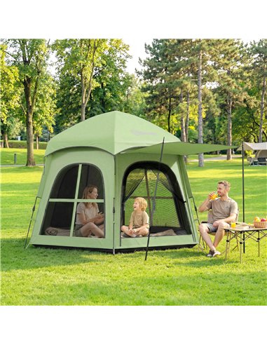 Outsunny Pop Up Tent 3000mm Waterproof Instant Camping Tent 3-4 Person with 2 Doors 4 Windows Green