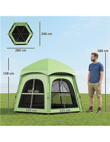 Outsunny Pop Up Tent 3000mm Waterproof Instant Camping Tent 3-4 Person with 2 Doors 4 Windows Green
