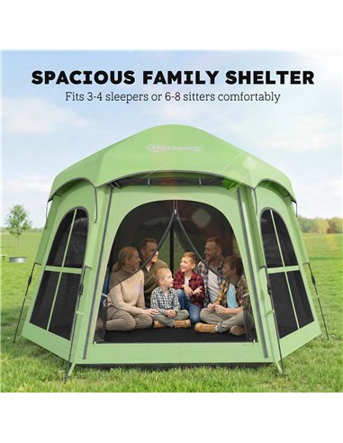 Outsunny Pop Up Tent 3000mm Waterproof Instant Camping Tent 3-4 Person with 2 Doors 4 Windows Green