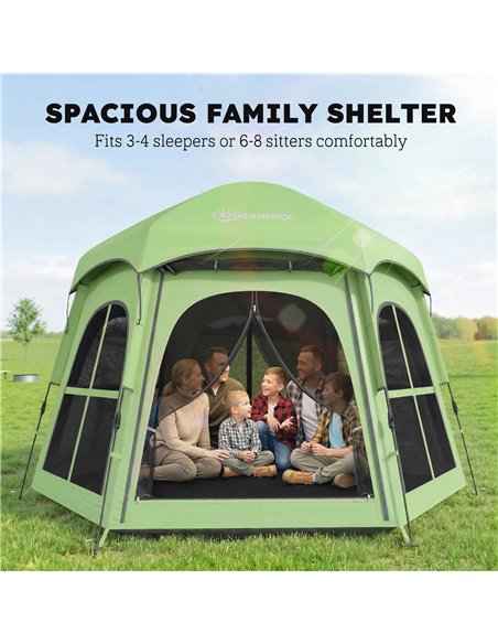 Outsunny Pop Up Tent 3000mm Waterproof Instant Camping Tent 3-4 Person with 2 Doors 4 Windows Green - pic 187459 | FastDaddyshop