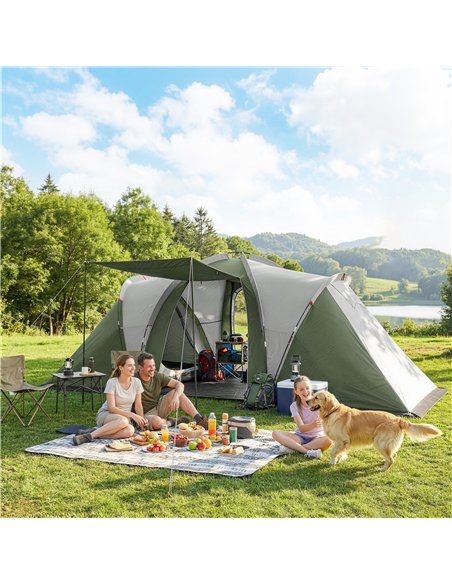 Outsunny Family Camping Tent 3000mm Waterproof Windproof Tunnel Tent 8-12 Person Two Bedrooms Green - pic 187466 | FastDaddyshop