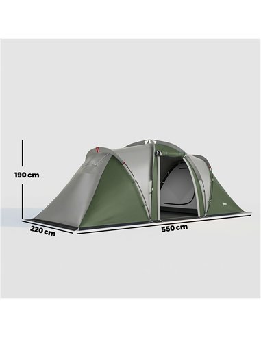 Outsunny Family Camping Tent 3000mm Waterproof Windproof Tunnel Tent 8-12 Person Two Bedrooms Green