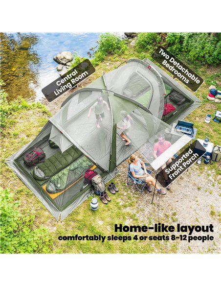 Outsunny Family Camping Tent 3000mm Waterproof Windproof Tunnel Tent 8-12 Person Two Bedrooms Green - pic 187468 | FastDaddyshop