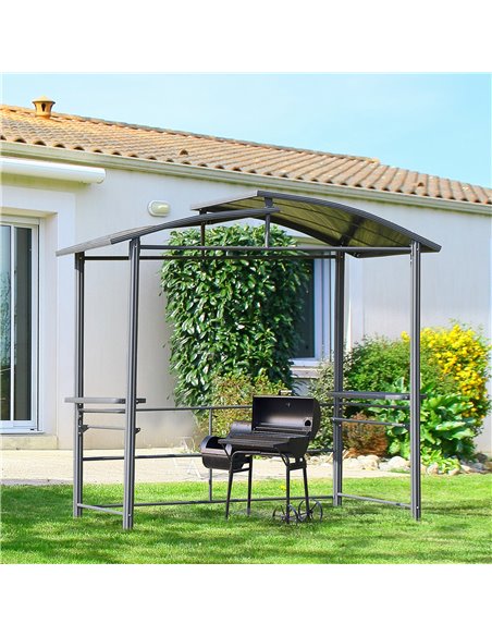 Outsunny 2.4x1.5m Grill Gazebo Outdoor BBQ with Side Shelves, Hanging Poles, Dark Grey - pic 18747 | FastDaddyshop