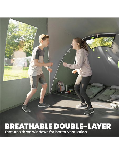 Outsunny Family Camping Tent 3000mm Waterproof Windproof Tunnel Tent 8-12 Person Two Bedrooms Green - pic 187470 | FastDaddyshop
