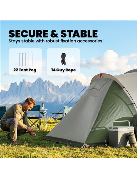 Outsunny Family Camping Tent 3000mm Waterproof Windproof Tunnel Tent 8-12 Person Two Bedrooms Green - pic 187472 | FastDaddyshop