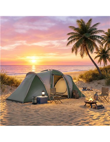 Outsunny Family Camping Tent 3000mm Waterproof Windproof Tunnel Tent 8-12 Person Two Bedrooms Green