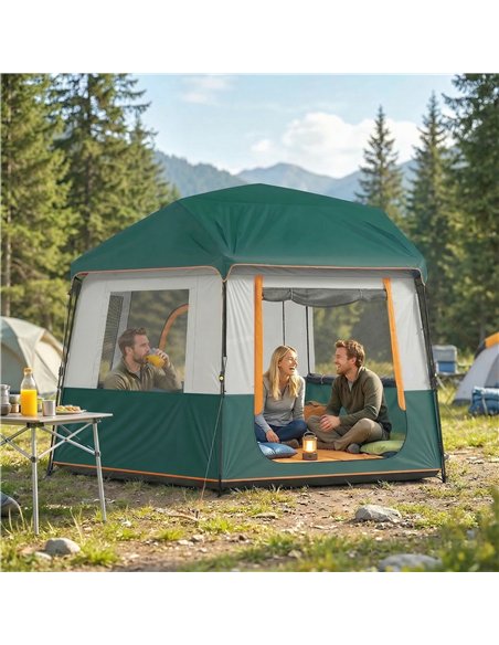 Outsunny Cabin Tent Easy Setup 3000mm Waterproof Camping Tent 4 Person with Carrying Bag Green - pic 187475 | FastDaddyshop