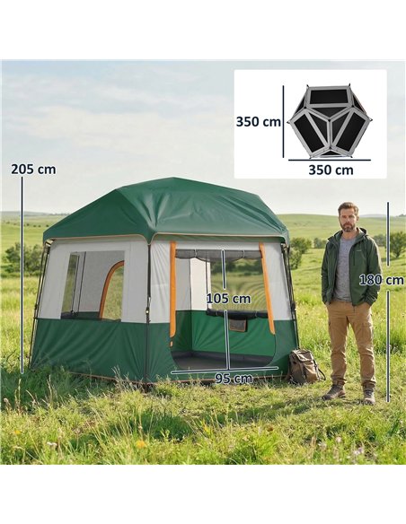 Outsunny Cabin Tent Easy Setup 3000mm Waterproof Camping Tent 4 Person with Carrying Bag Green - pic 187476 | FastDaddyshop