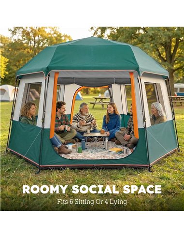 Outsunny Cabin Tent Easy Setup 3000mm Waterproof Camping Tent 4 Person with Carrying Bag Green