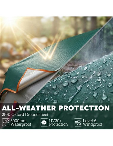 Outsunny Cabin Tent Easy Setup 3000mm Waterproof Camping Tent 4 Person with Carrying Bag Green