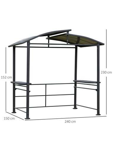 Outsunny 2.4x1.5m Grill Gazebo Outdoor BBQ with Side Shelves, Hanging Poles, Dark Grey