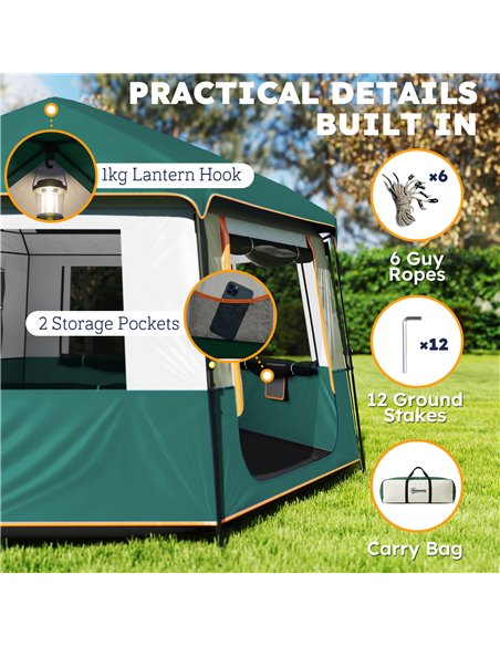 Outsunny Cabin Tent Easy Setup 3000mm Waterproof Camping Tent 4 Person with Carrying Bag Green - pic 187481 | FastDaddyshop