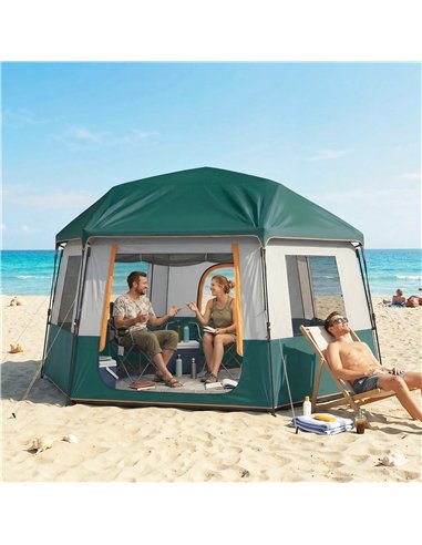 Outsunny Cabin Tent Easy Setup 3000mm Waterproof Camping Tent 4 Person with Carrying Bag Green