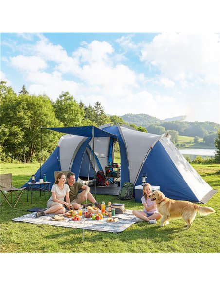 Outsunny Family Camping Tent 3000mm Waterproof Windproof Tunnel Tent 8-12 Person, Navy Blue & Light Grey - pic 187484 | FastDaddyshop