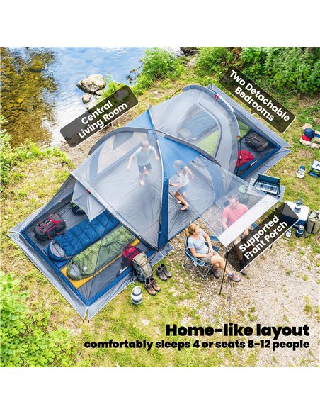 Outsunny Family Camping Tent 3000mm Waterproof Windproof Tunnel Tent 8-12 Person, Navy Blue & Light Grey - pic 187486 | FastDaddyshop