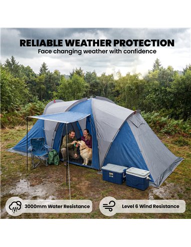 Outsunny Family Camping Tent 3000mm Waterproof Windproof Tunnel Tent 8-12 Person, Navy Blue & Light Grey