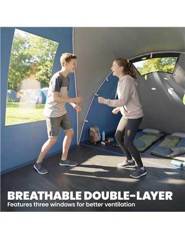Outsunny Family Camping Tent 3000mm Waterproof Windproof Tunnel Tent 8-12 Person, Navy Blue & Light Grey