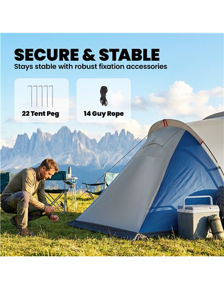 Outsunny Family Camping Tent 3000mm Waterproof Windproof Tunnel Tent 8-12 Person, Navy Blue & Light Grey - pic 187490 | FastDaddyshop