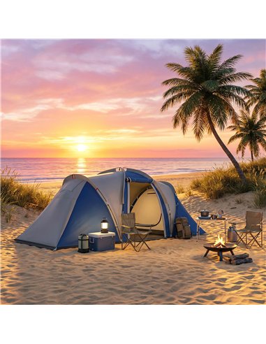 Outsunny Family Camping Tent 3000mm Waterproof Windproof Tunnel Tent 8-12 Person, Navy Blue & Light Grey