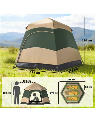 Outsunny Double Layer Instant Pop Up Tent with Rainfly, Portable Camping Shelter with Sewn-in Groundsheet and Carry Bag, Khaki