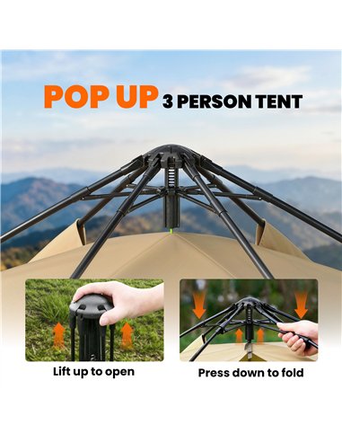 Outsunny Double Layer Instant Pop Up Tent with Rainfly, Portable Camping Shelter with Sewn-in Groundsheet and Carry Bag, Khaki