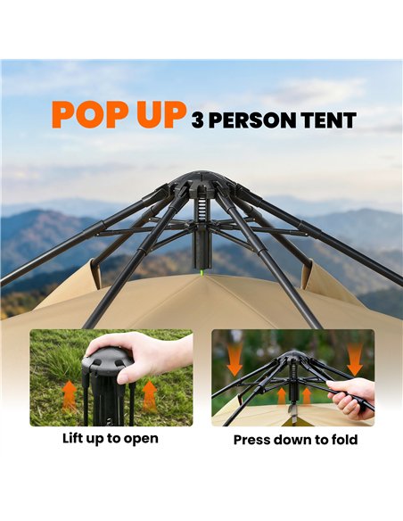 Outsunny Double Layer Instant Pop Up Tent with Rainfly, Portable Camping Shelter with Sewn-in Groundsheet and Carry Bag, Khaki - pic 187495 | FastDaddyshop