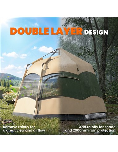 Outsunny Double Layer Instant Pop Up Tent with Rainfly, Portable Camping Shelter with Sewn-in Groundsheet and Carry Bag, Khaki