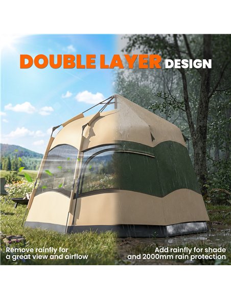 Outsunny Double Layer Instant Pop Up Tent with Rainfly, Portable Camping Shelter with Sewn-in Groundsheet and Carry Bag, Khaki - pic 187496 | FastDaddyshop