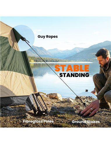 Outsunny Double Layer Instant Pop Up Tent with Rainfly, Portable Camping Shelter with Sewn-in Groundsheet and Carry Bag, Khaki