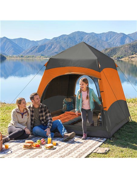 Outsunny Double Layer Instant Pop Up Tent with Rainfly, Portable Camping Shelter with Sewn-in Groundsheet and Carry Bag, Orange - pic 187502 | FastDaddyshop