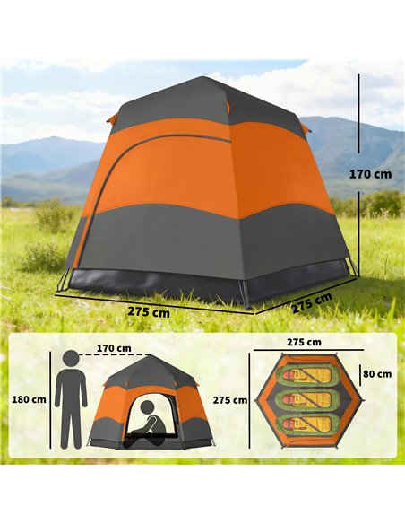 Outsunny Double Layer Instant Pop Up Tent with Rainfly, Portable Camping Shelter with Sewn-in Groundsheet and Carry Bag, Orange - pic 187503 | FastDaddyshop