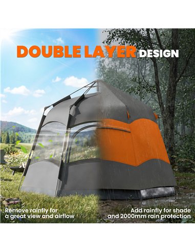 Outsunny Double Layer Instant Pop Up Tent with Rainfly, Portable Camping Shelter with Sewn-in Groundsheet and Carry Bag, Orange