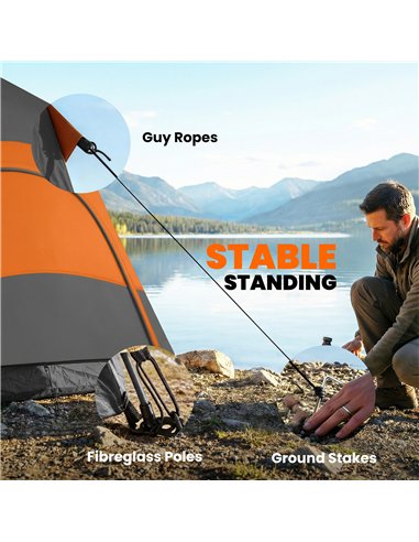 Outsunny Double Layer Instant Pop Up Tent with Rainfly, Portable Camping Shelter with Sewn-in Groundsheet and Carry Bag, Orange