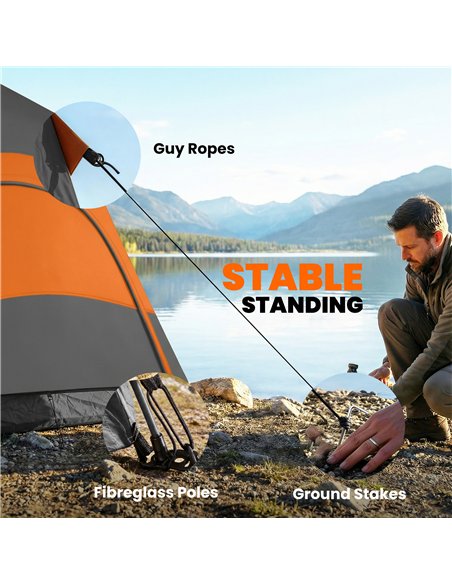 Outsunny Double Layer Instant Pop Up Tent with Rainfly, Portable Camping Shelter with Sewn-in Groundsheet and Carry Bag, Orange - pic 187507 | FastDaddyshop