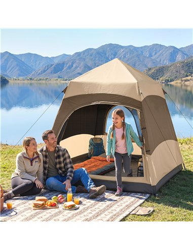 Outsunny Double Layer Instant Pop Up Tent with Rainfly, Portable Camping Shelter with Sewn-in Groundsheet and Carry Bag, Brown