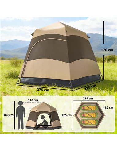 Outsunny Double Layer Instant Pop Up Tent with Rainfly, Portable Camping Shelter with Sewn-in Groundsheet and Carry Bag, Brown