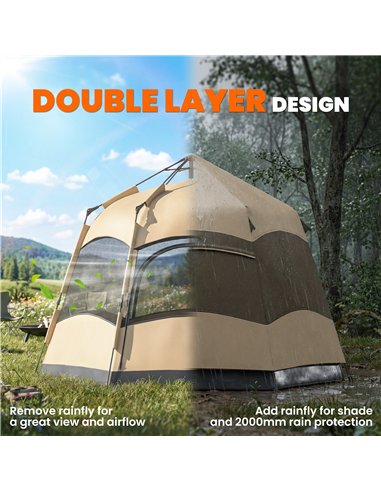 Outsunny Double Layer Instant Pop Up Tent with Rainfly, Portable Camping Shelter with Sewn-in Groundsheet and Carry Bag, Brown