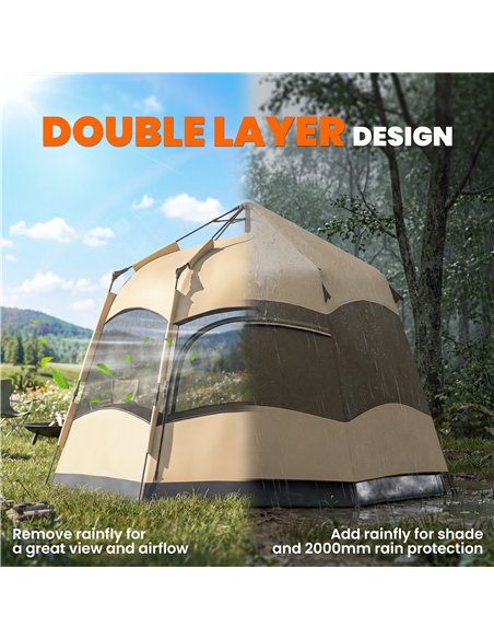 Outsunny Double Layer Instant Pop Up Tent with Rainfly, Portable Camping Shelter with Sewn-in Groundsheet and Carry Bag, Brown - pic 187514 | FastDaddyshop
