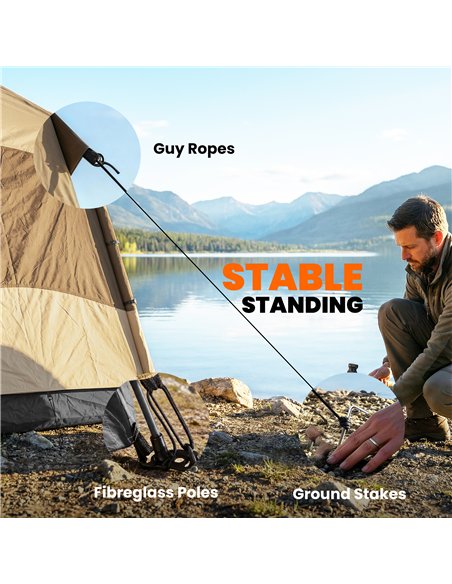 Outsunny Double Layer Instant Pop Up Tent with Rainfly, Portable Camping Shelter with Sewn-in Groundsheet and Carry Bag, Brown - pic 187516 | FastDaddyshop
