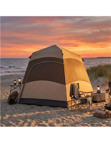Outsunny Double Layer Instant Pop Up Tent with Rainfly, Portable Camping Shelter with Sewn-in Groundsheet and Carry Bag, Brown