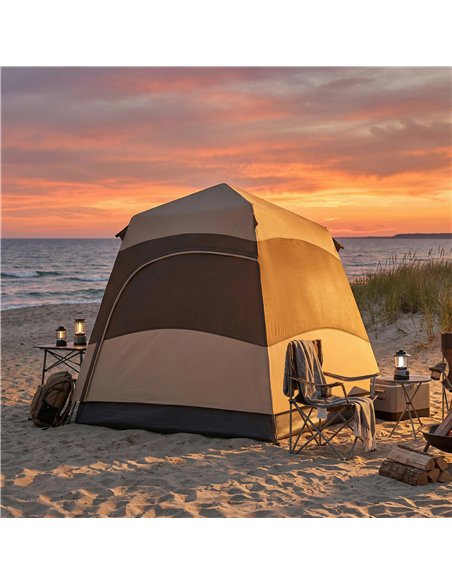 Outsunny Double Layer Instant Pop Up Tent with Rainfly, Portable Camping Shelter with Sewn-in Groundsheet and Carry Bag, Brown - pic 187518 | FastDaddyshop