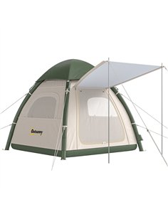 Outsunny Inflatable Camping Tent with Rainfly, 3 Man Air Tent 3000mm Waterproof Blow Up Tents, Beige