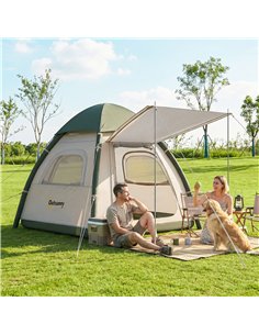 Outsunny Inflatable Camping Tent with Rainfly, 3 Man Air Tent 3000mm Waterproof Blow Up Tents, Beige 2